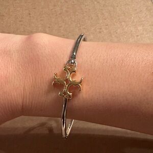 Tory Burch Two Toned Eleanor Hinged Cuff Bracelet